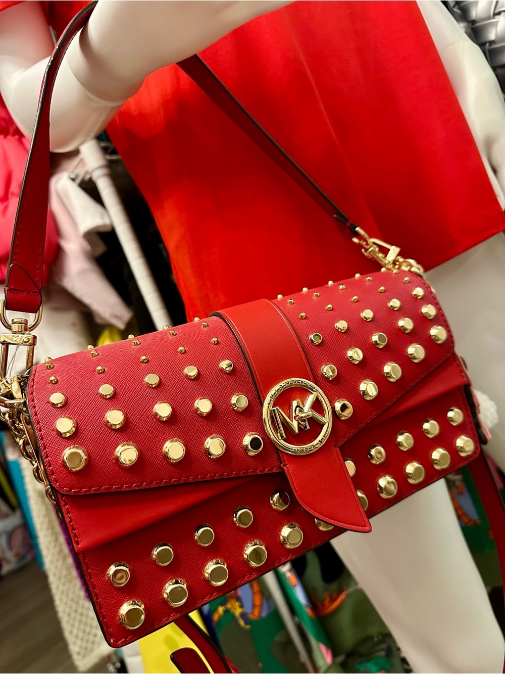 Michael Kors Red Studded Shoulder Bag 
NWOT with MK key chain